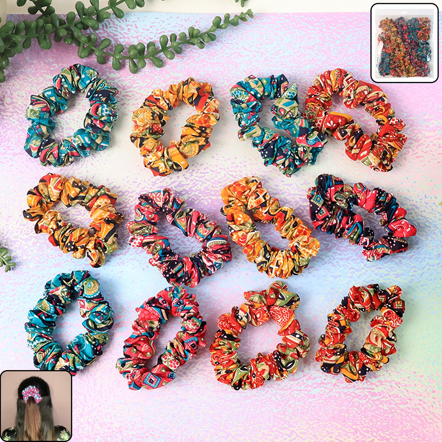 Set Of 12 Stylish Printed Fabric Hairband
