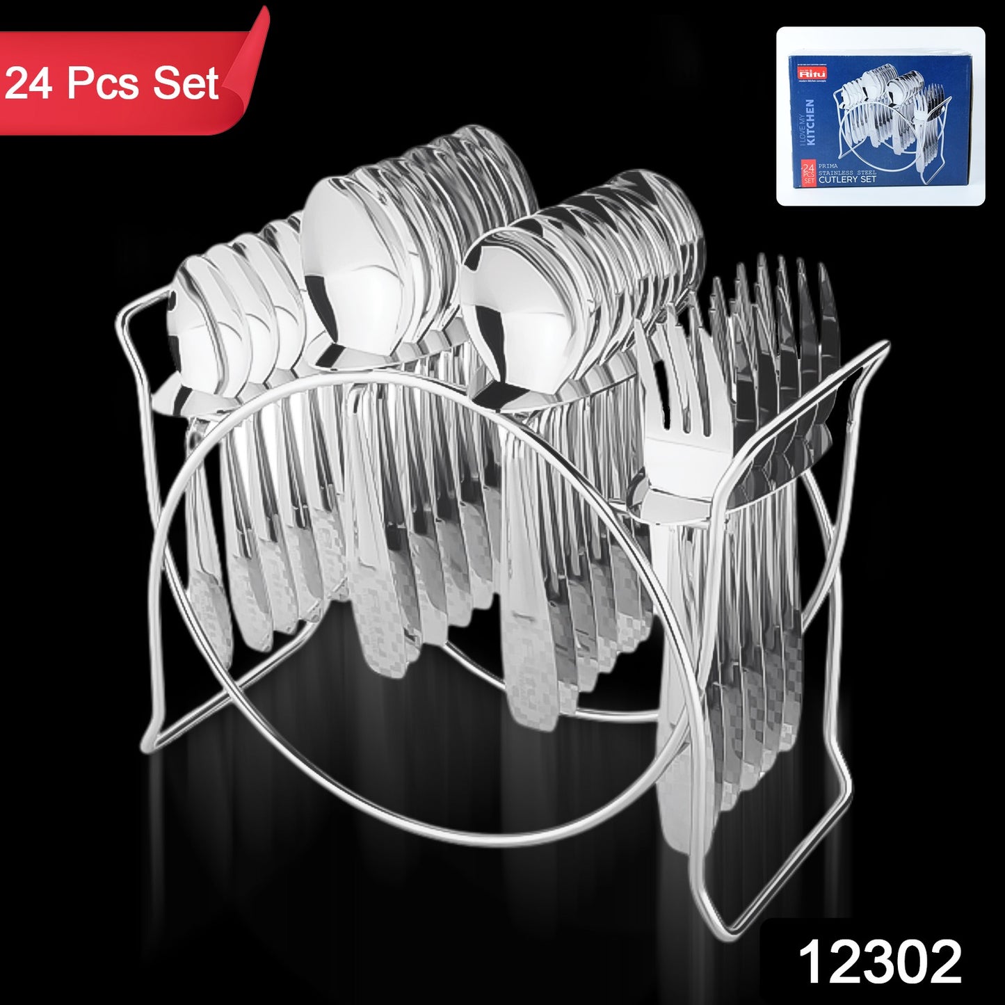 Stainless Steel Cutlery Set With Elegant Storage Stand (24 Pc)
