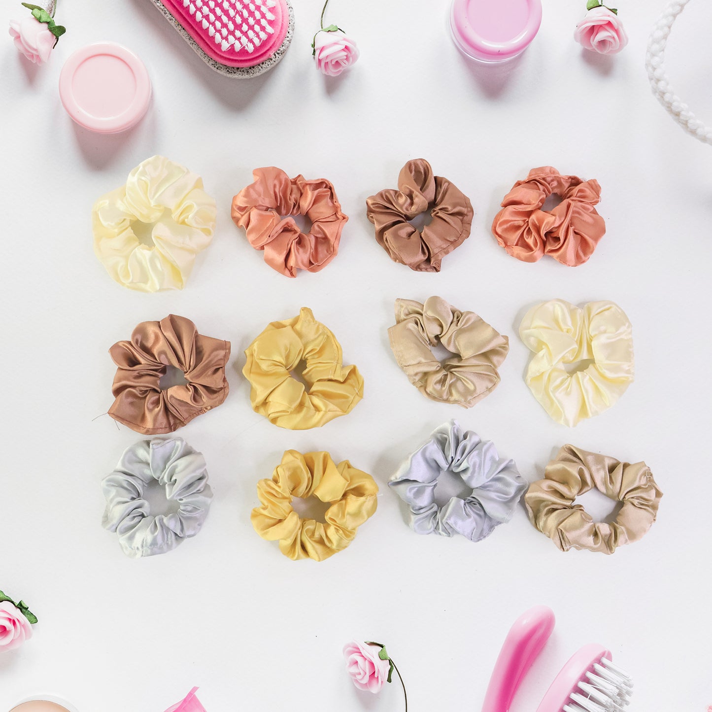 Premium Satin Hair Scrunchies  Elastic Hair Ties For Women  Girls (12 Pc)