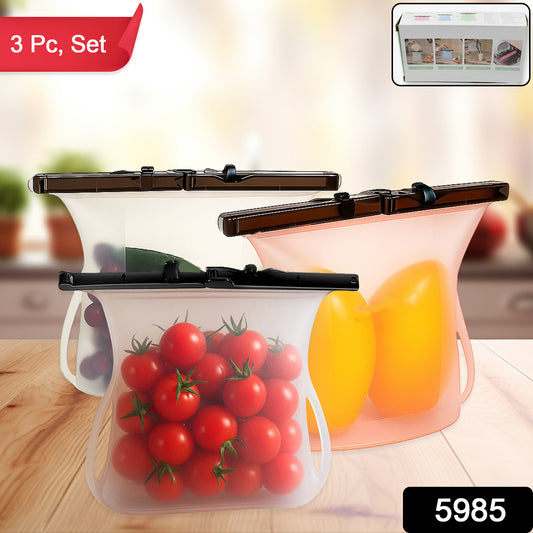 5985  Reusable Silicone Food Storage Bag 3 Bag Set Leakproof Lock Reusable Flat Bottom Freezer Bags Sandwich Bags  Silicone Food Grade Kids Snack Bags  Bpa Free Microwave Dishwasher Safe